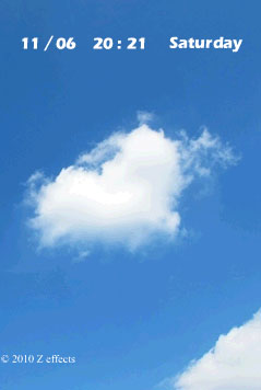ハート型雲時計付き携帯待受画面イメージ